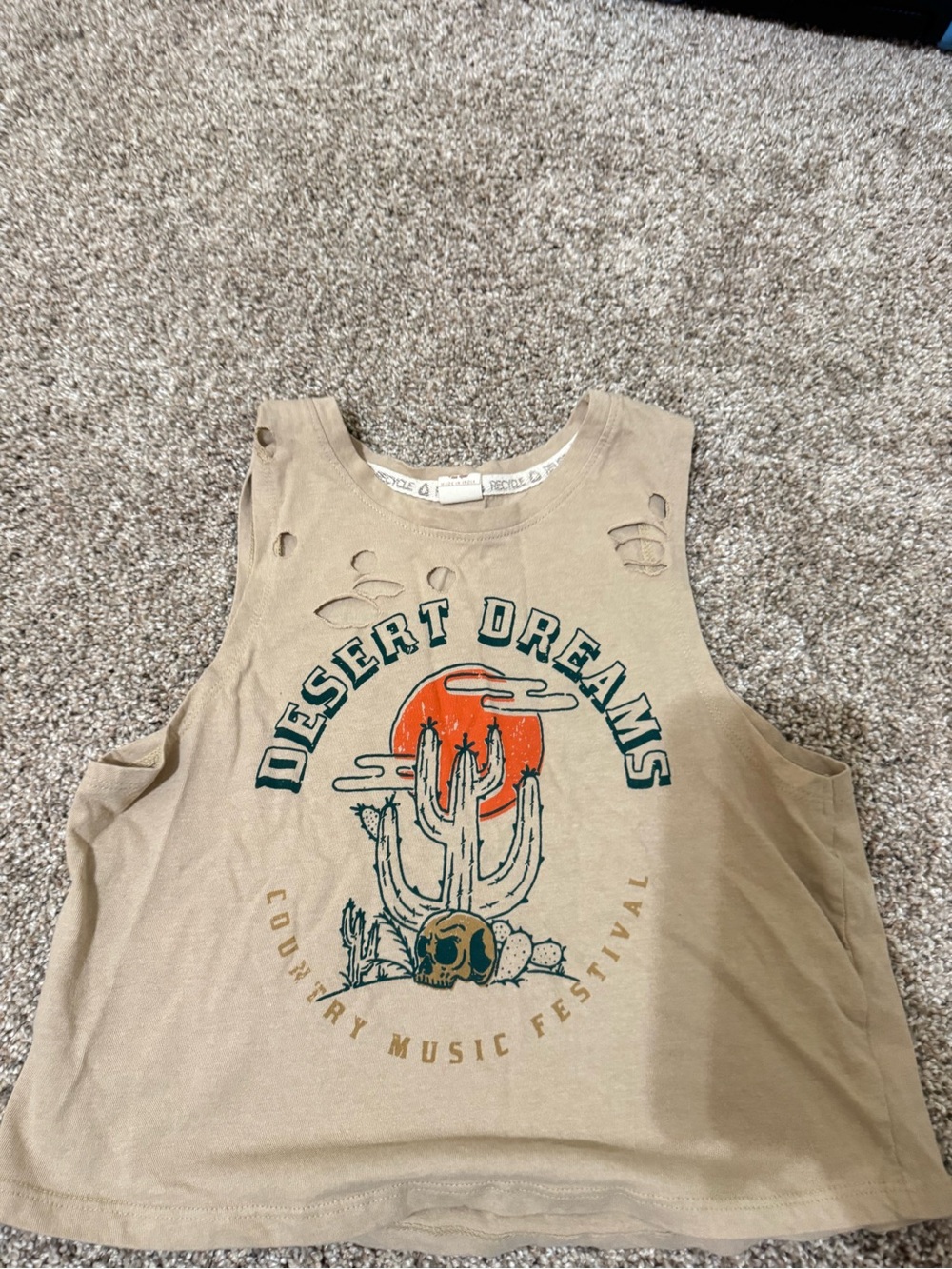 Desert Dreams Graphic Muscle Tank - Tan with Orange & Green Print